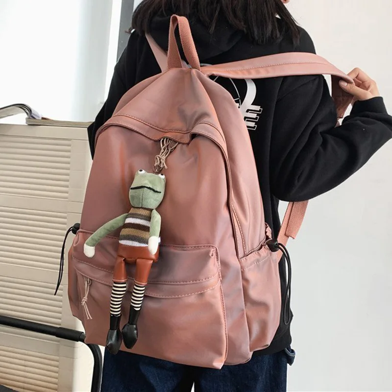 Ransel Warna Solid Ransel Wanita Uniseks Ransel Travel Kapasitas Besar Tas Sekolah Wanita Tas Punggung Siswa Nilon Berkualitas