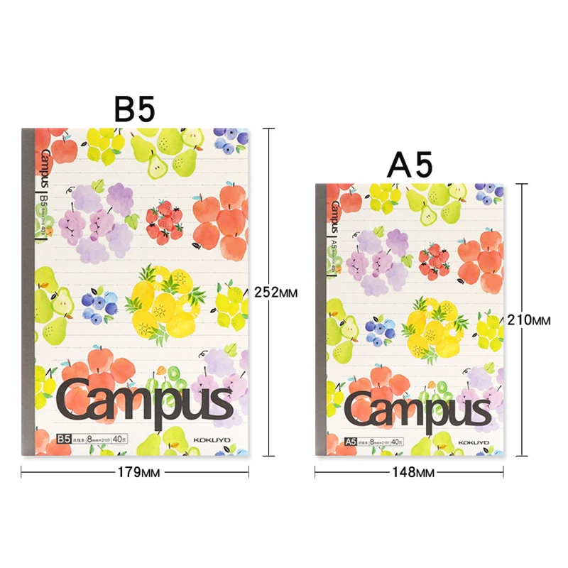 5 Books KOKUYO Fruit Campus Note book A5 / B5 Simple College Students Art Exquisite Classroom Notes Cute Small Fresh Stationery