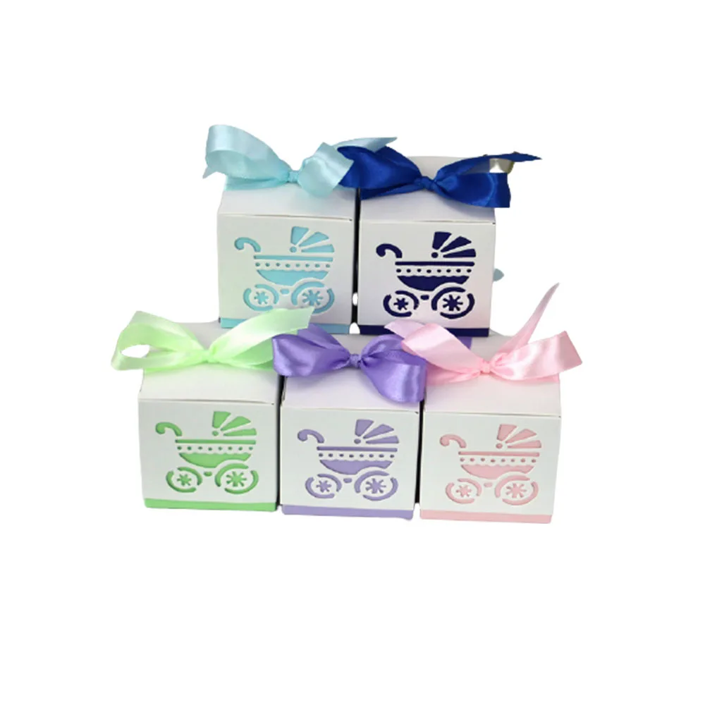 10Pcs Baby Carriage Candy Box Sweet Wedding Favor And Gifts Boxes With Ribbon Baby Shower For Baptism Birthday Party Decoration - Detail 1