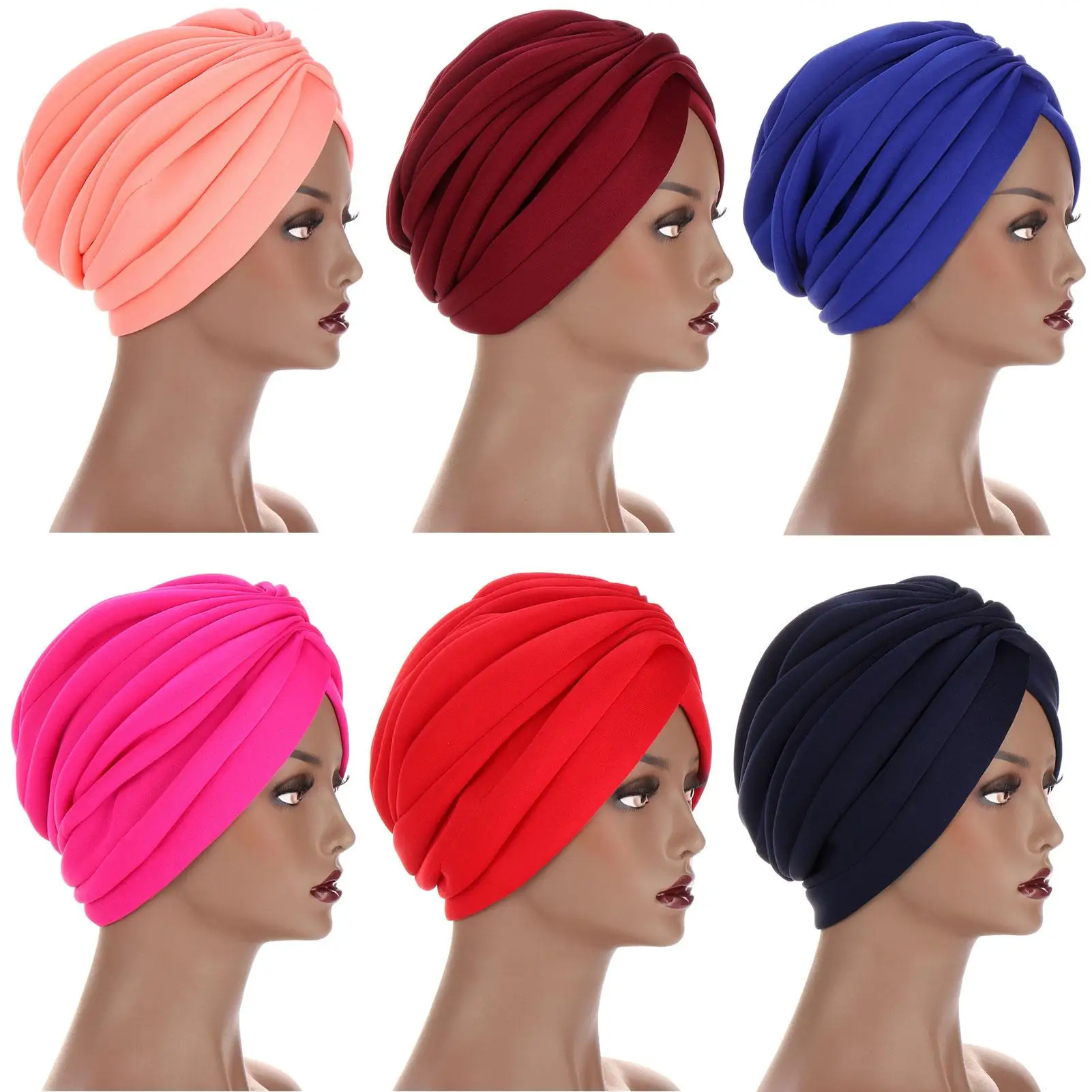 Frauen Muslimischen Turban Cap Wrap Kopf Schal Baumwolle Herbst Winter Stretchy Beanies Hüte Falten Indischen Milch Seide Verdreht Geflecht Caps