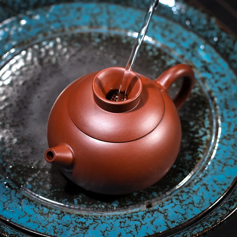 

handmade tea pot real yixing zisha dahongpao clay marked pot small original ore ball shaped infuser holes kungfu teapot on sales