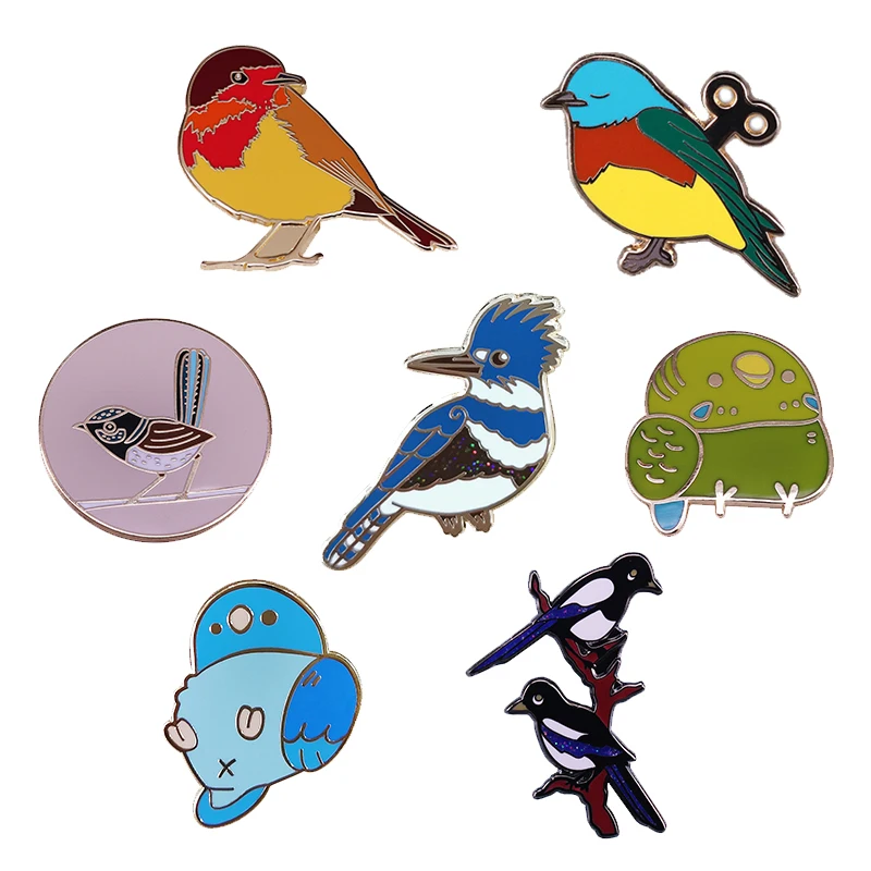 Blue Wren Magpies Woodpecker Cute Birds brooch Wildlife bird Brooch British Nature Art Enamel Pin