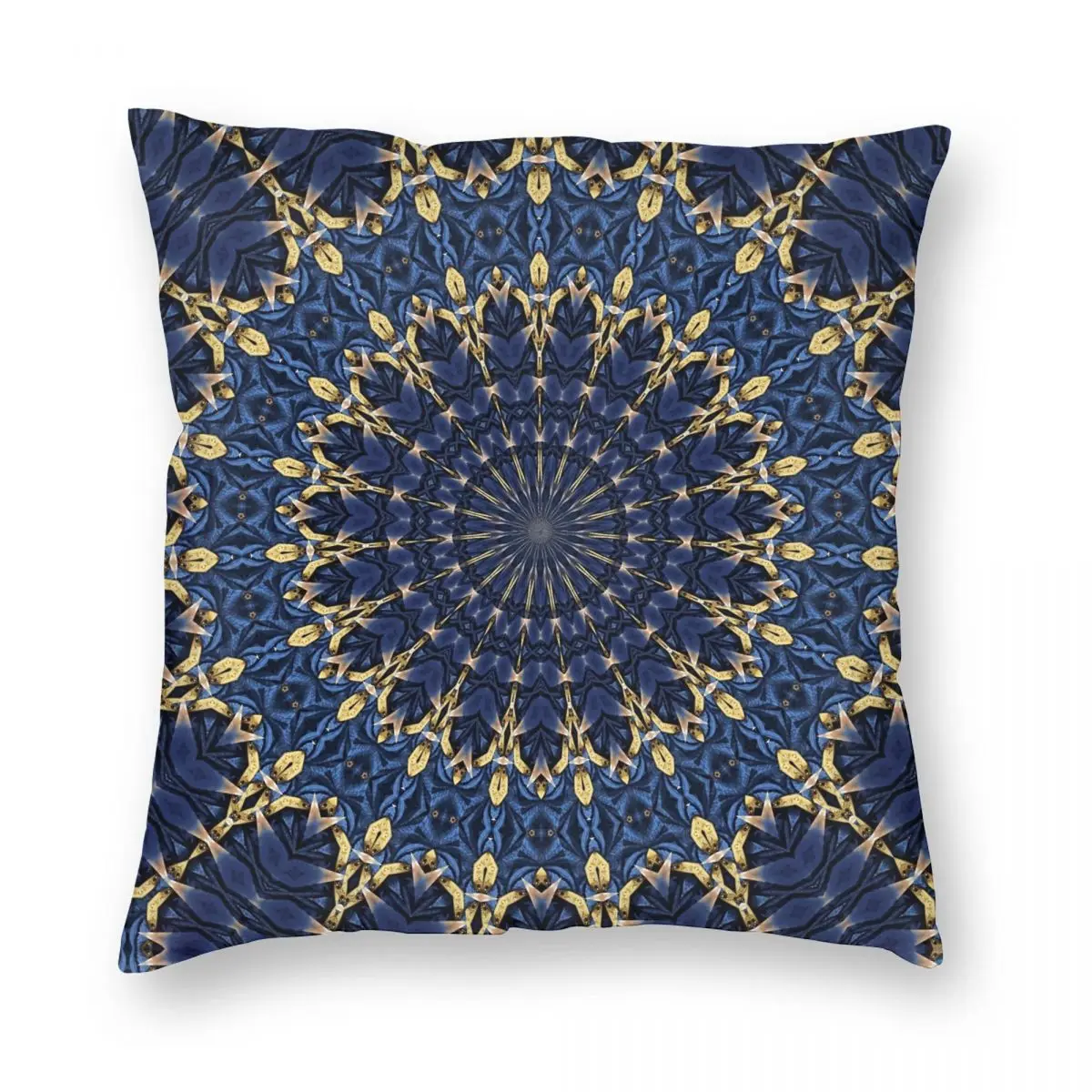 Navy Blue And Gold Pillowcase Polyester Linen Velvet Printed Zip Decorative Home Cushion Cover