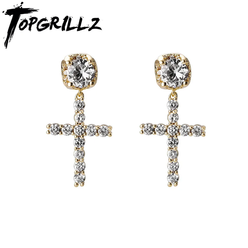 TOPGRILL 2021 New High Quality Simple Cross Drop Earring For Women With Iced Out CZ Earrings Fashion Jewelry For Gift Minimalist