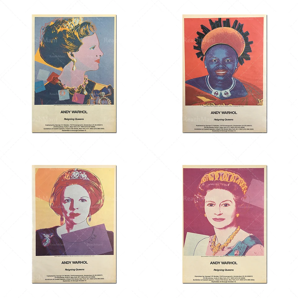 Promoción de apertura Original de la galería Andy Warhol 1985, exposición del reino de la Reina Isabel, conjunto completo Retro Tous les qua