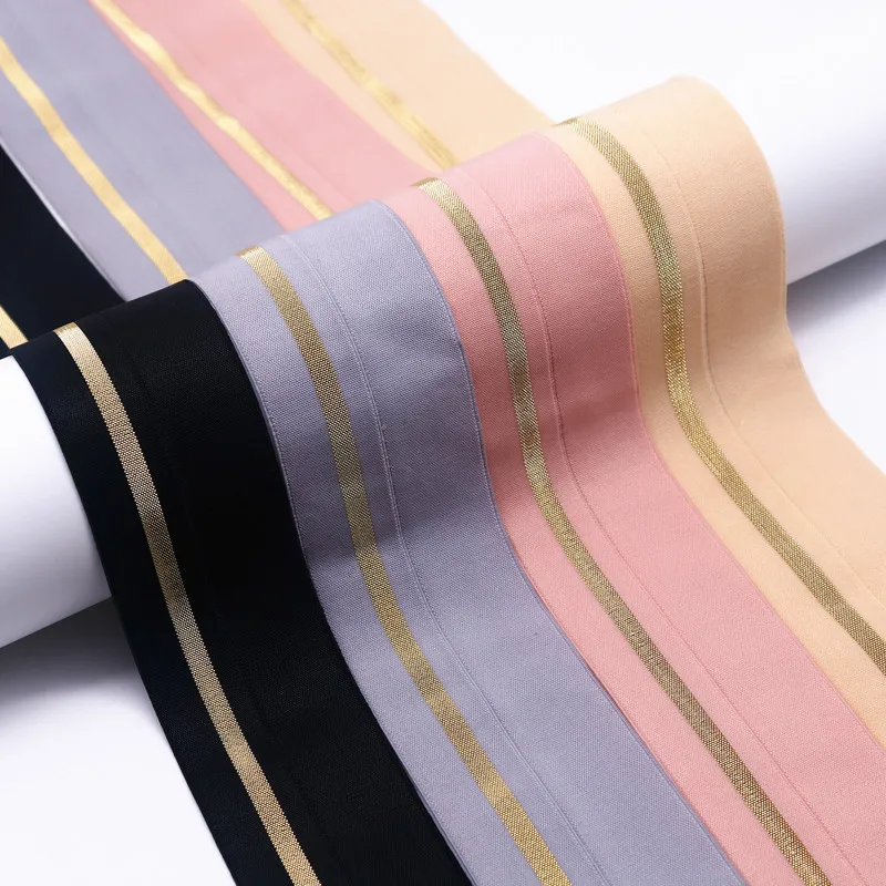 Gold Stripe 4cm Fold Over Elastic Band Nylon Webbing Waist Band 40mm Rubber Band for Sewing Garment Handmade Decorative