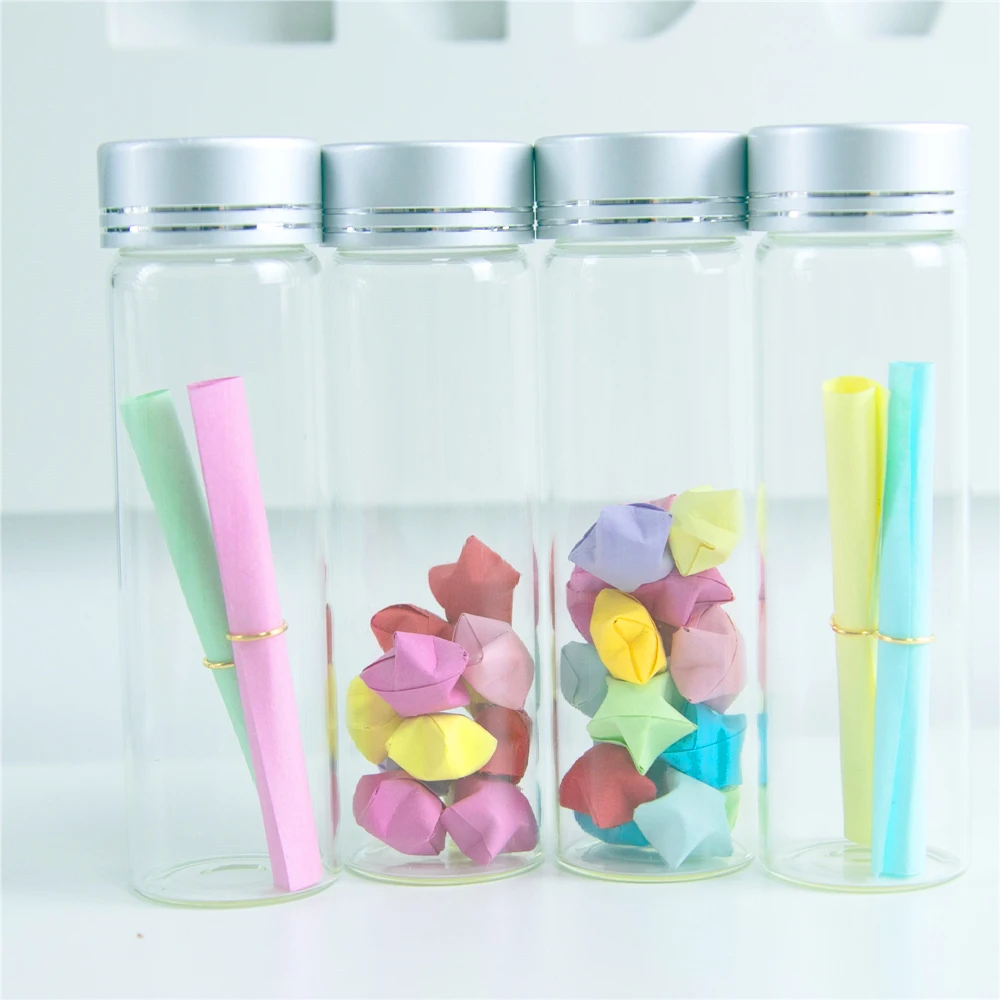 50Pcs 50ml Hyaline Bayonet Glass Bottles Spiral Plastic Lid with Silver Tangent Mini Craft Vials Candy Food Pot