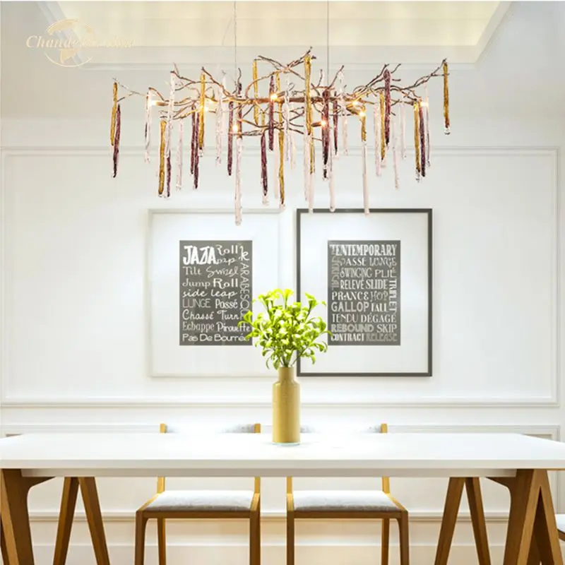 

Luxury LED Chandeliers Modern Tree Branch Tree Branch Tassel Copper Glass Brass Water Drop Lamps Living Room Dining Room Lights