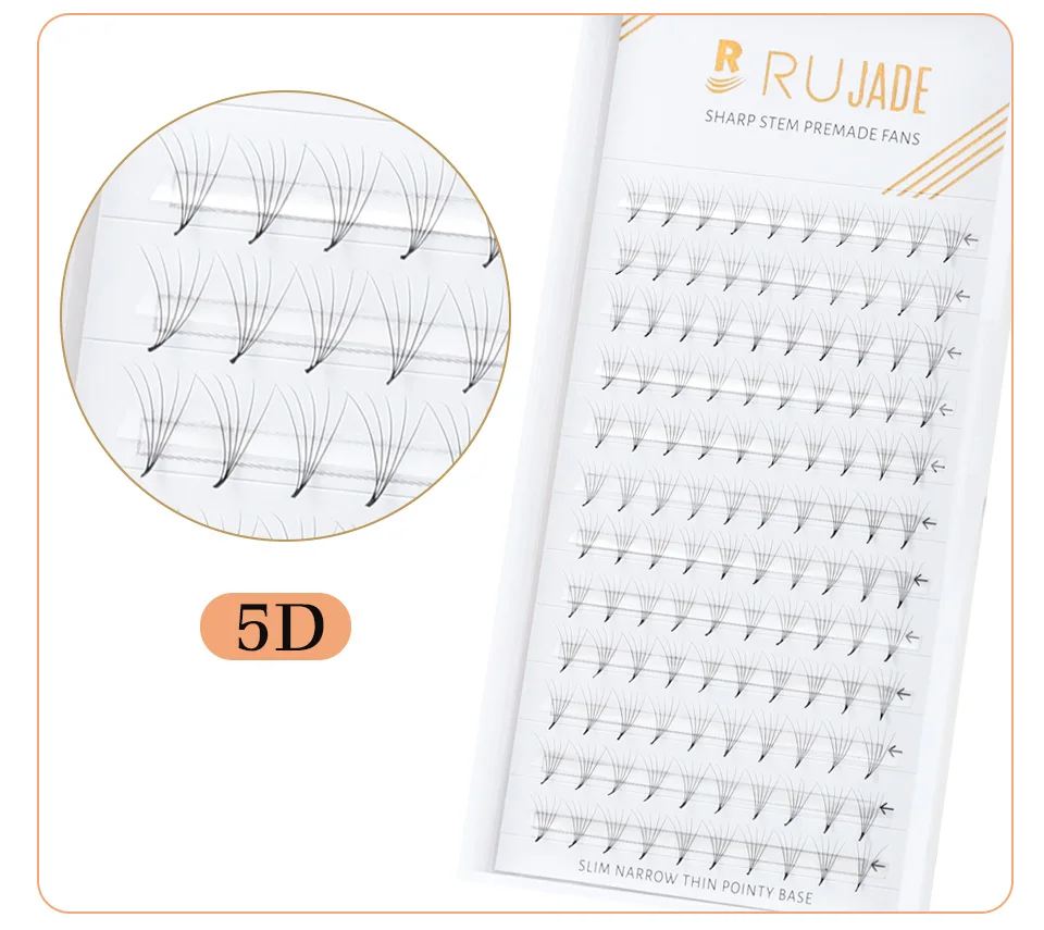 Schlanke, schmale Basis, vorgefertigte Fächer, Wimpernverlängerung, dünne Wurzel, spitze Basis, 5D, 6D, 8D, 12D, 10D, scharfer Stiel, russische Volumenfächer, Lash Cilio – Detail 17