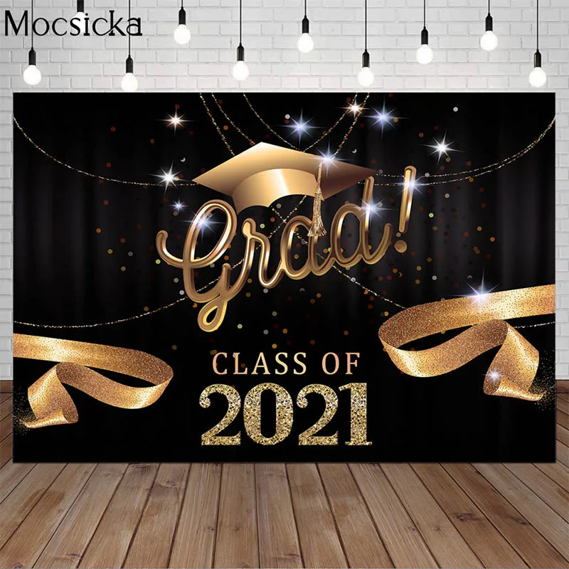 

Congratulations Graduation Party Backdrops Class of 2021 Golden Bokeh Background Student Portrait Photo Bachelor Cap Decor Props