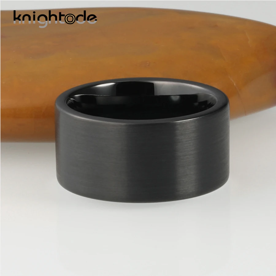 12mm Width Black Tungsten Carbide Big Thumb Ring For Fashion Men Personality Jewelry Rings Flat Band Brushed Finish Comfort Fit