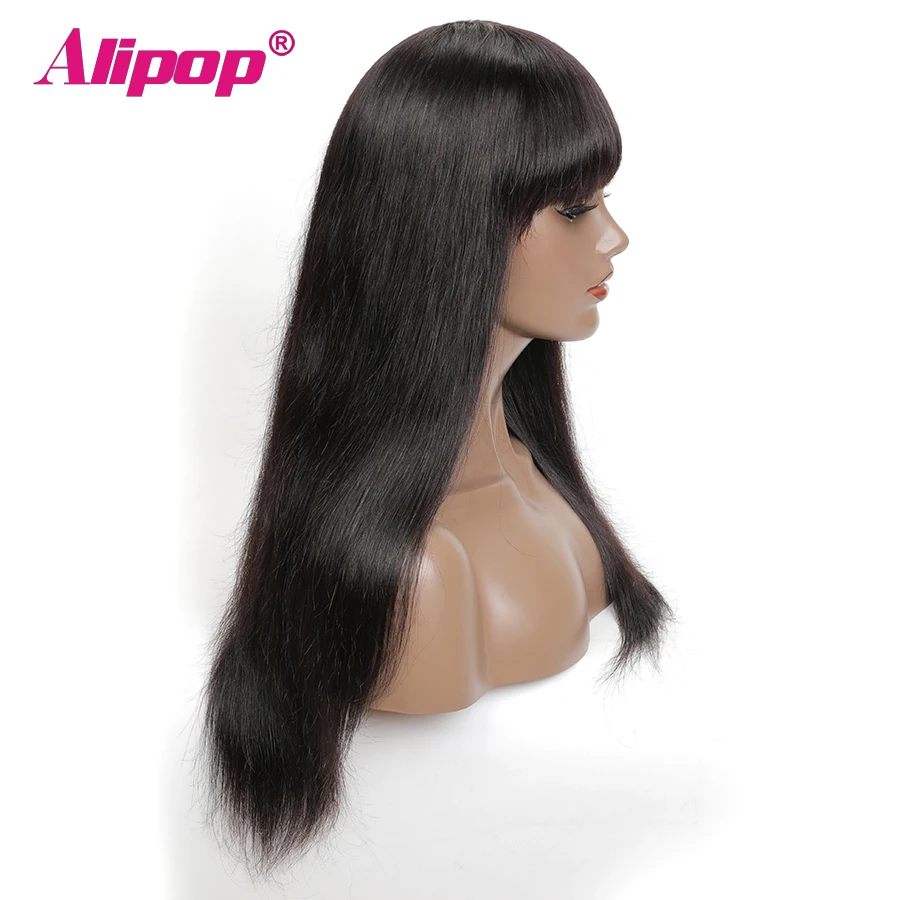 Perucas de cabelo humano em linha reta com franja completa máquina feita peruca alipop barato perucas de cabelo humano para as mulheres brasileiro remy cabelo pode ser tingido