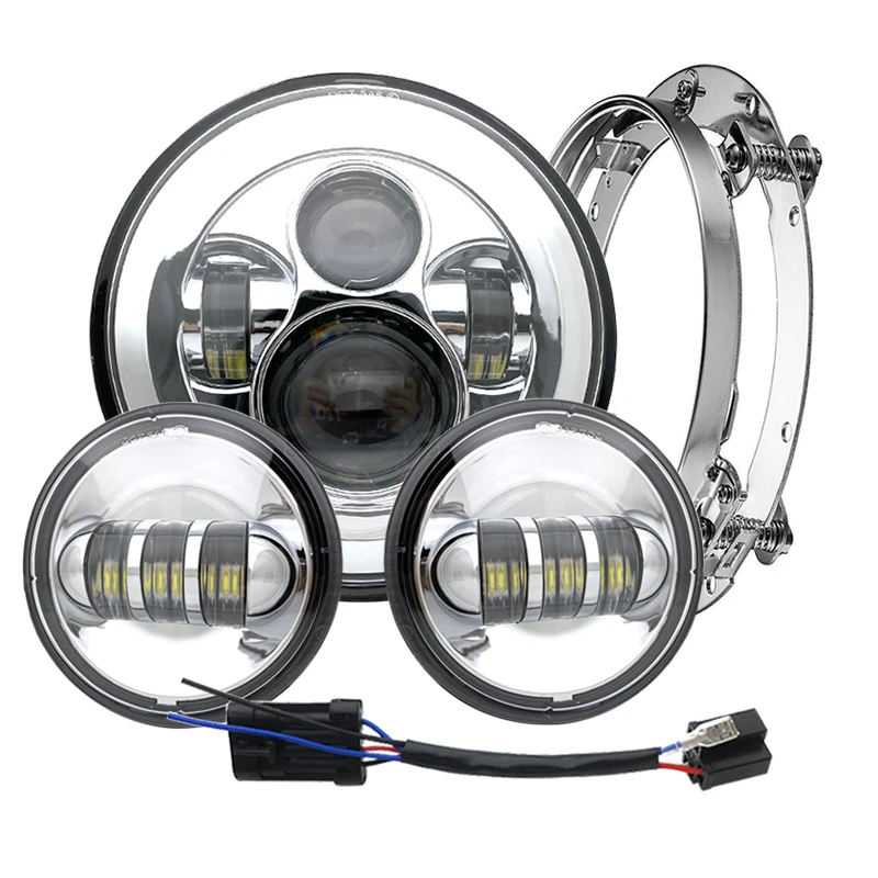 7inch LED Headlight white DRL,2x 4.5inch Halo Fog Lights , Adapter Ring for Touring Electra Glide Road King Street Glide