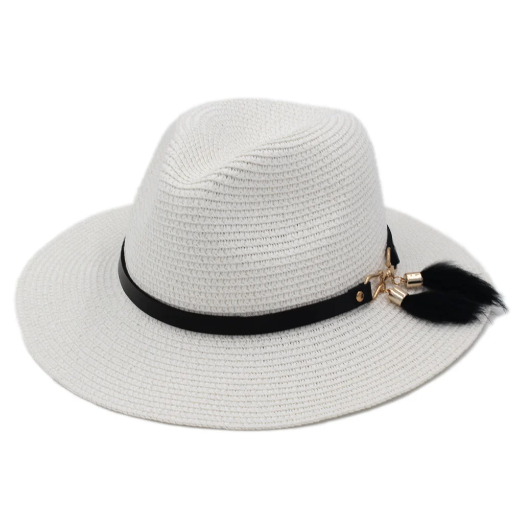 

Mistdawn Plastic Straw Chapeau Unisex Summer Party Street Outdoor Beach Sunhat Wide Floppy Brim Cap Panama Top Hat with Belt