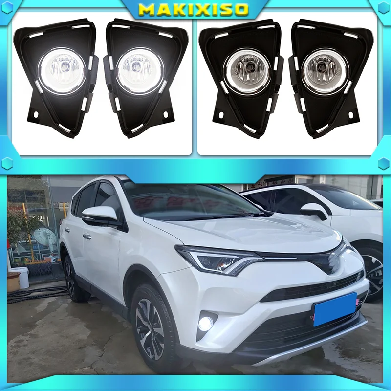 

2pcs Auto Front Fog Light For Toyota RAV4 2016-2018 Bumper Lamp With halogen Bulb and frame cover