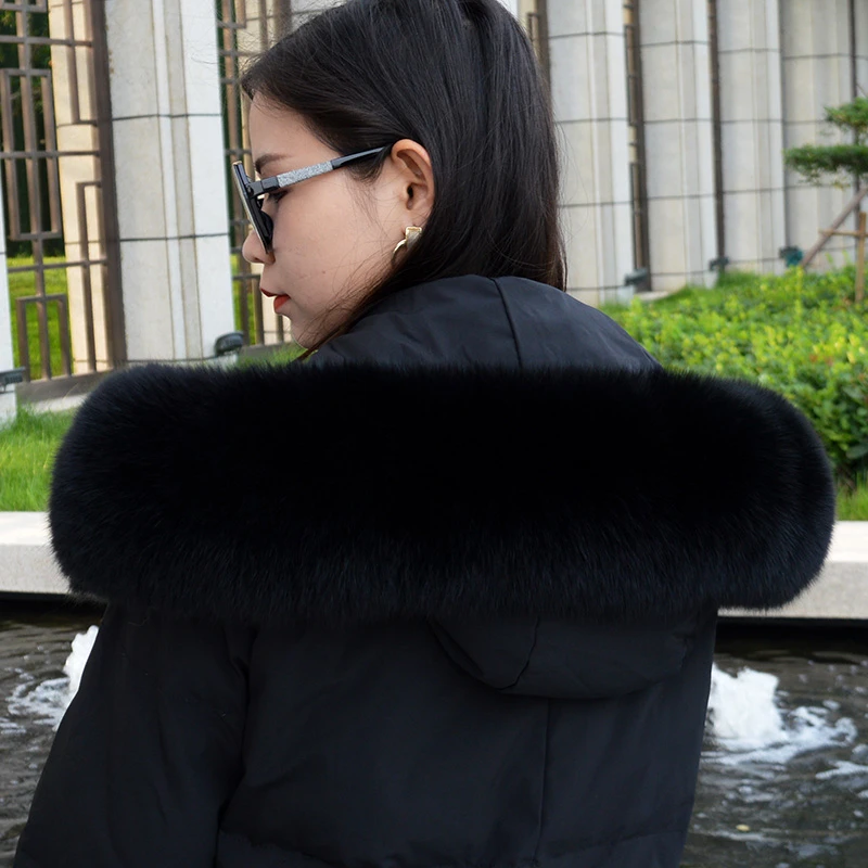 Genuine Natural Plush 100% Real Fox Fur Scarf Women Down Coat Hood Trim Straight Collar Winter Warm Unisex Shawl Thick Scarves