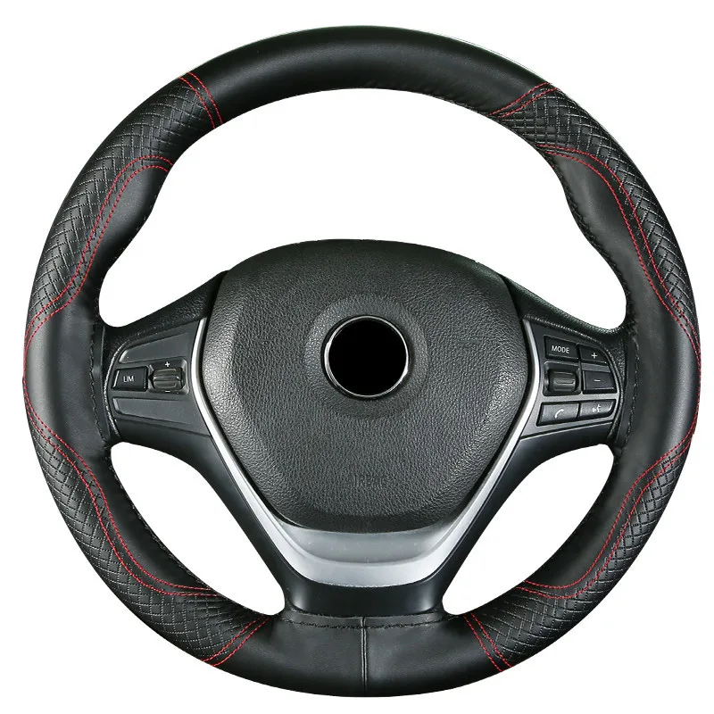 Top Genuine Leather Car Steering Wheel Cover DIY Braid Case & Needles Thread Fit For 38cm Diameter Breathable Design