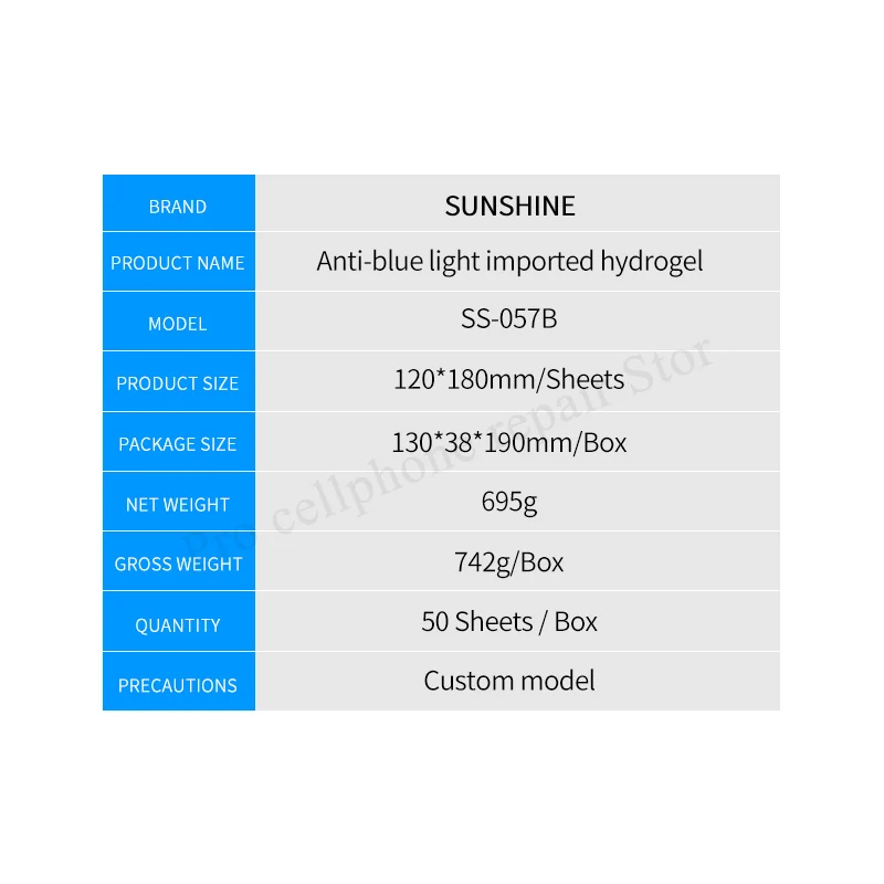 50pcs SUNSHINE SS-057B Flexible Hydrogel Anti-blue Light Film for SS-890C Automatic Repair of Minor Scratches sunshine tool