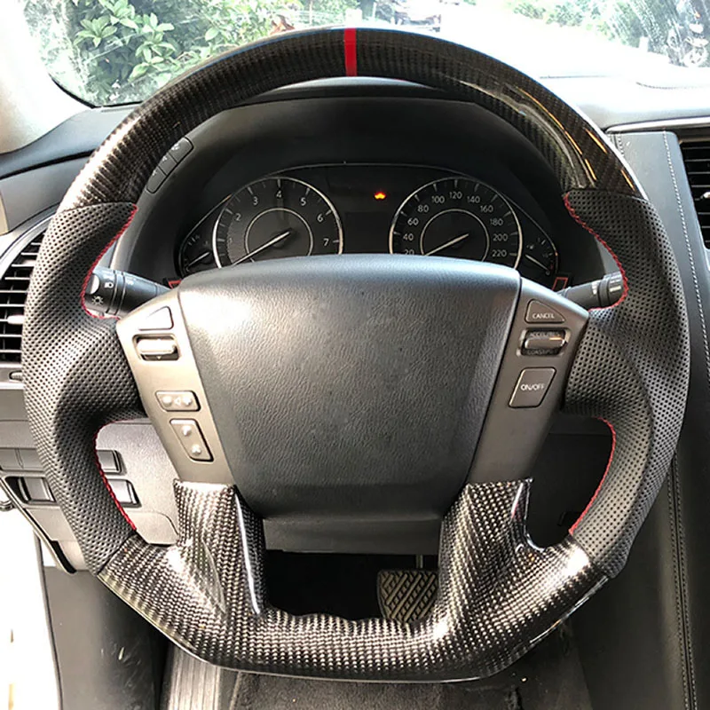 Customized Leather Carbon Fiber Steering Wheel For Nissan Patrol Y62 Armada NV Cargo NV Passenger 2012 2013 2014 2015