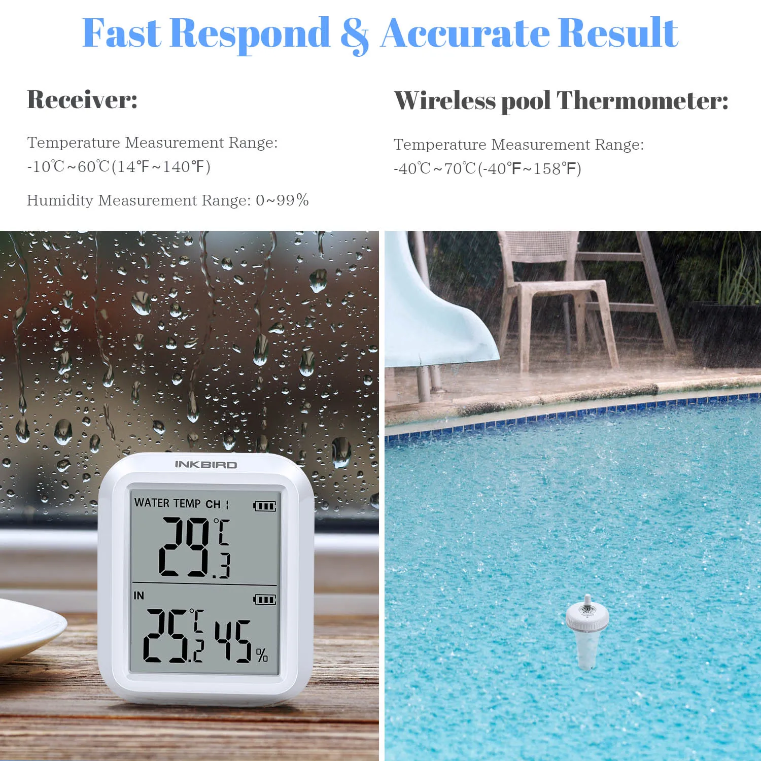 INKBIRD High Accuracy Wireless Pool Thermometer IBS-P01R IPX7 Waterproof Indoor & Outdoor Temperature Monitor for Swimming Pool