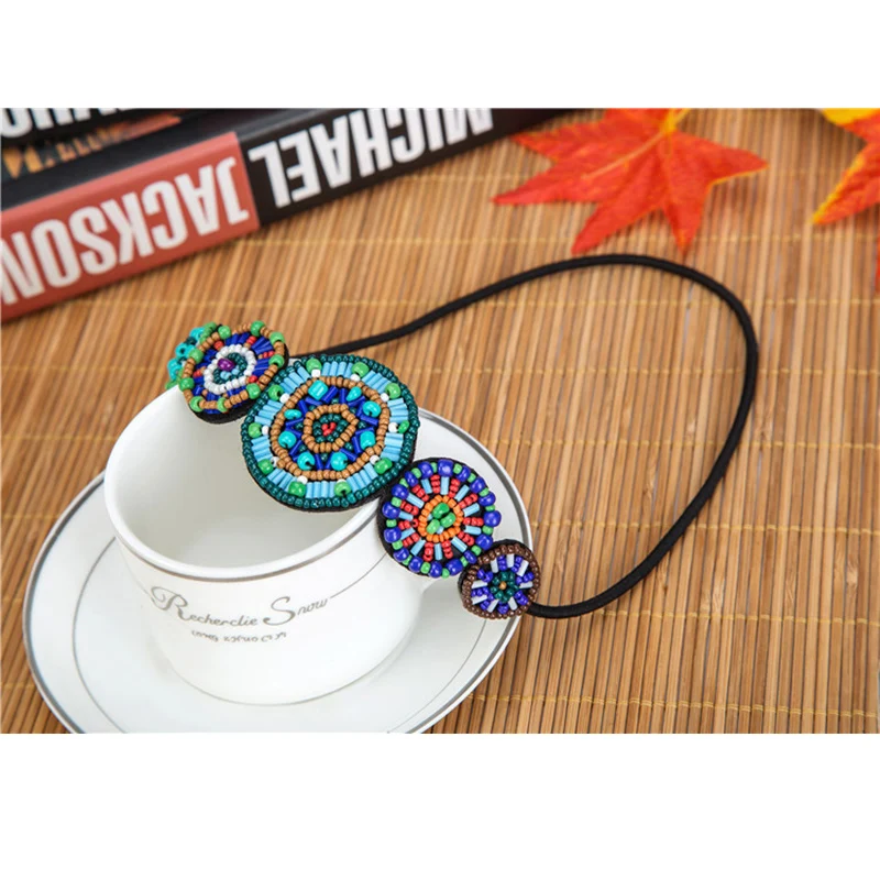 Vintage Green Blue Queen Shiny Crystal Handmade Beads Elastic Headband Women Wedding & Engagement Hair Accessories Bridal Banage