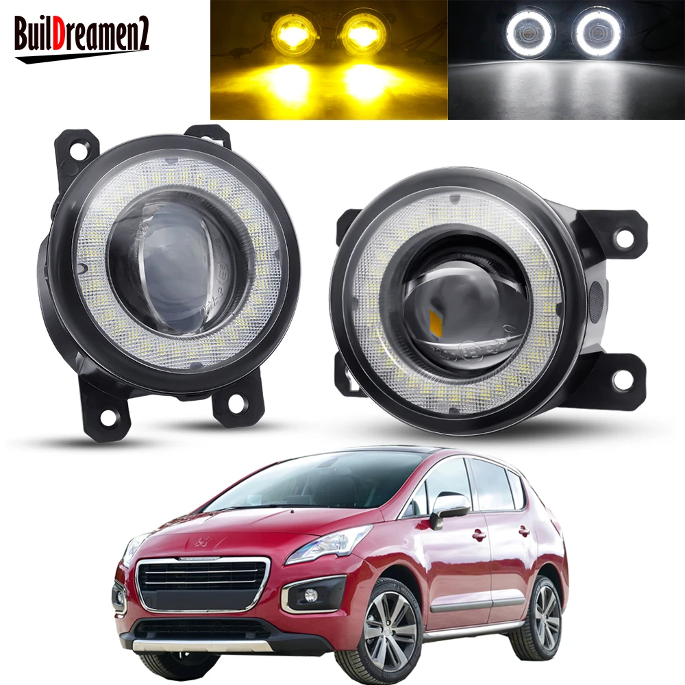 2 Pieces Angel Eye Fog Light Assembly For Peugeot 3008 MPV 2009-2013 Car Front Bumper LED Lens Fog Driving Lamp DRL 30W H11 12V