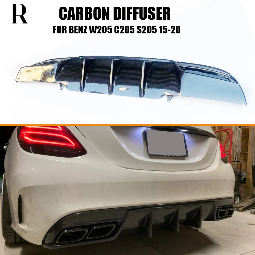 Carbon Fiber Rear Bumper Big Fin Diffuser for Benz W205 Sedan S205 Wagon C180 C200 C300 C400 C450 C43 & C63 AMG 15 - 21