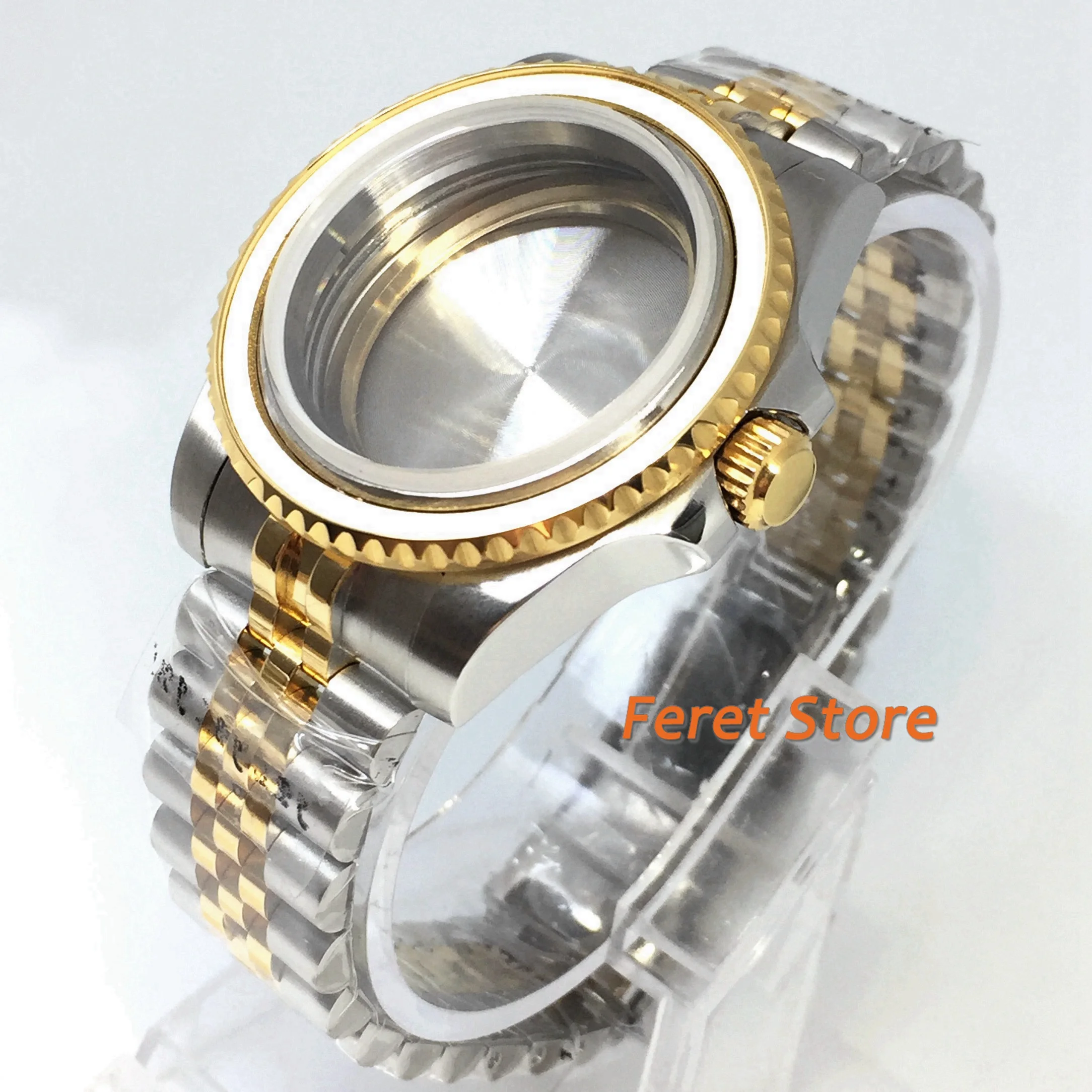 40mm gold watch case sapphire glass date Jubilee stainless steel case fit ETA2836 Miyota 82 series Mingzhu DG 2813 3804 movement