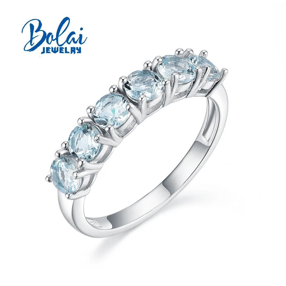 

Bolai,Natural Brazil aquamarine Ring round 4mm 925 sterling silver fine jewelry for women simple daily wear ring gift for wife