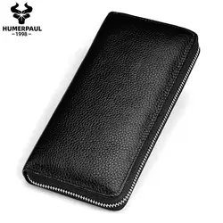 HUMERPAUL 100% Genuine Leather Men Wallet High Quality Card Holder Coin Purse Zipper Large Capicity Organizer Cltutch for Women