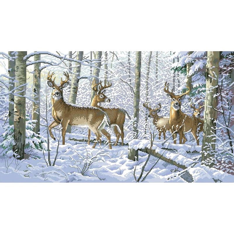 Amishop Counted Cross Stitch Kit, Woodland, Deer, Animal in Snow Mountain, Dim 35130, Top Quality, Beautiful