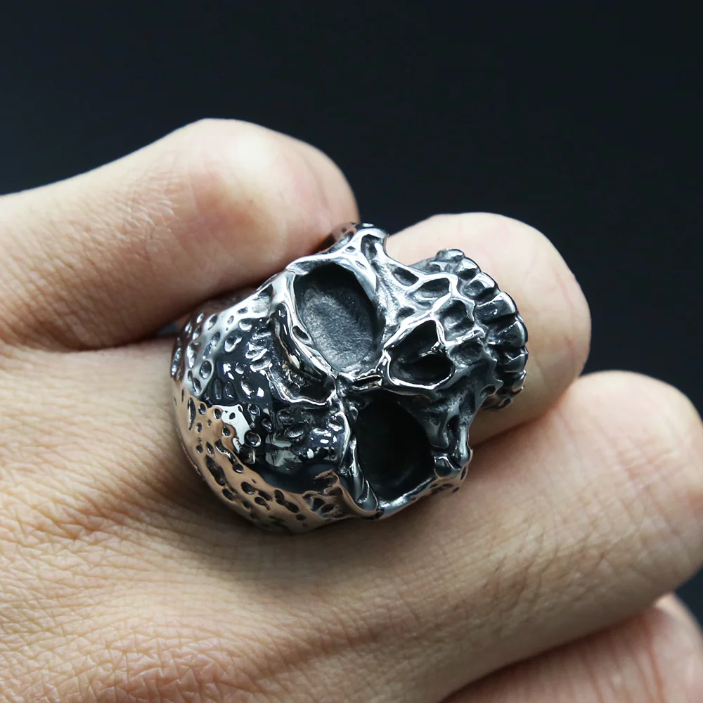 Gothic 316L Stainless Steel Skull Ring Jewelry Punk Retro Skull Biker Ring For Men Dropshipping Store view 5