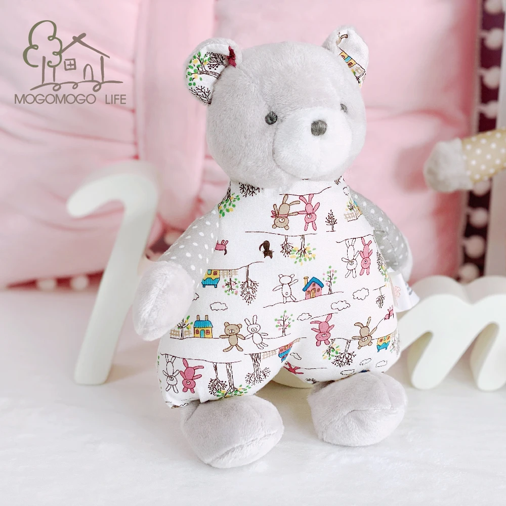 

Luxury Newborn Baby Bear Doll 100% Cotton Knit Hand-made 20cm High Quality Cute Grey Eco Material Plush Toys for Gift Birthday