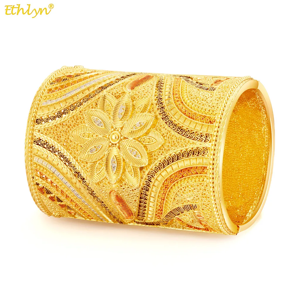 

Gold Color Exaggerated Big Wide Bangle Bracelet for Women Metal Enamel Crystal Cuff Bracelet Vintage Lady Female Party Gifts