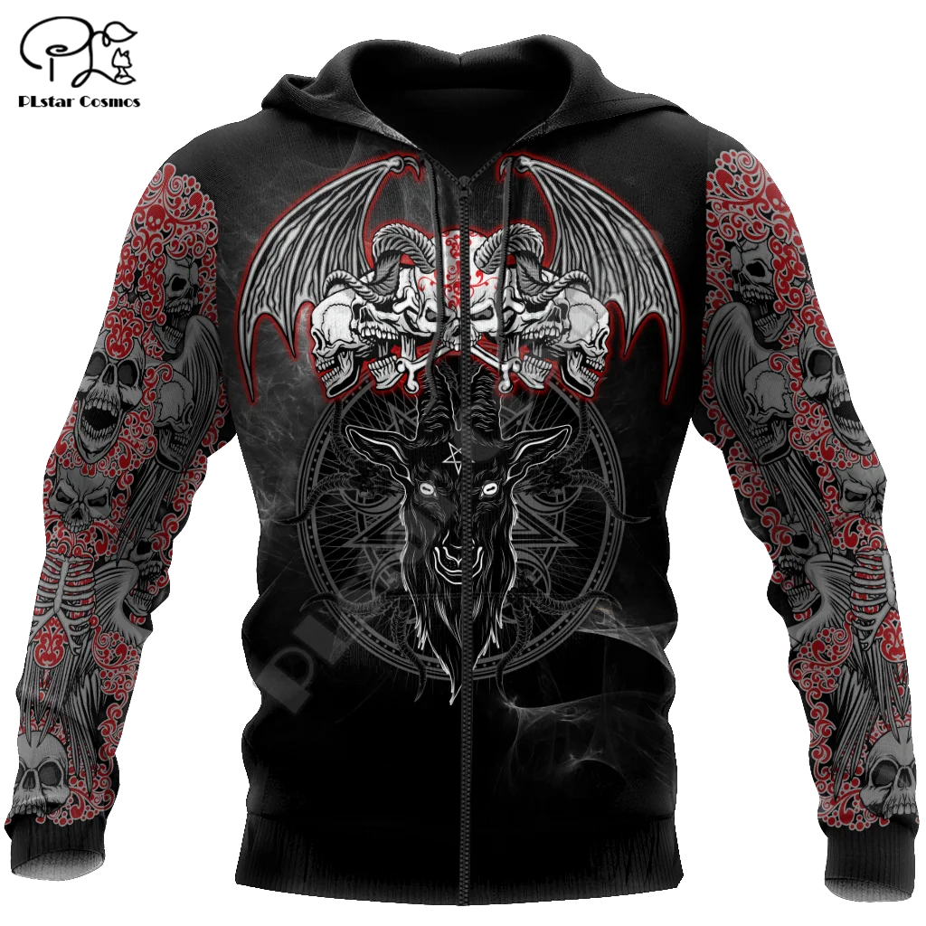 PLstar Cosmos Ghost Gothic Skull Tattoo Retro Vintage Casual Pullover NewFashion Harajuku 3DPrint Men/Women Jacket Hoodies A1