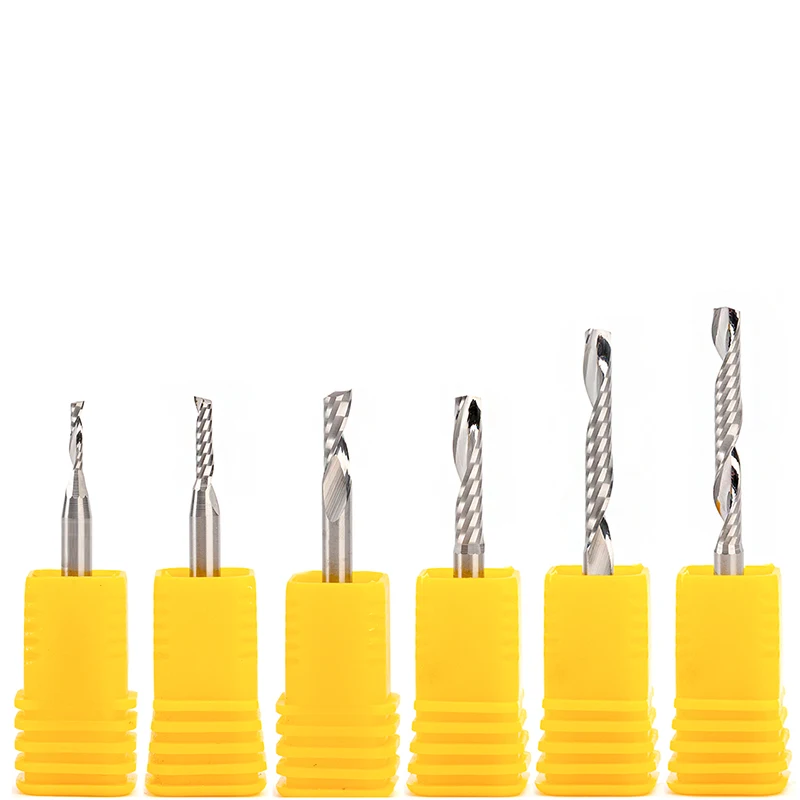 10pc 3.175/4/5/6mm SHK AAA One Single Flute Spiral Tool Engraving Bit Cutter Solid Carbide Endmill Cutting Acrylic PVC MDF Wood