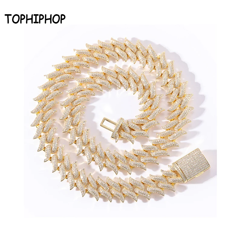 

TOPHIPHOP 18mm Miami Lock Cuban Chain Necklace Ice Out AAA Cubic Zircon Bling Hip Hop Jewelry Men's Jewelry