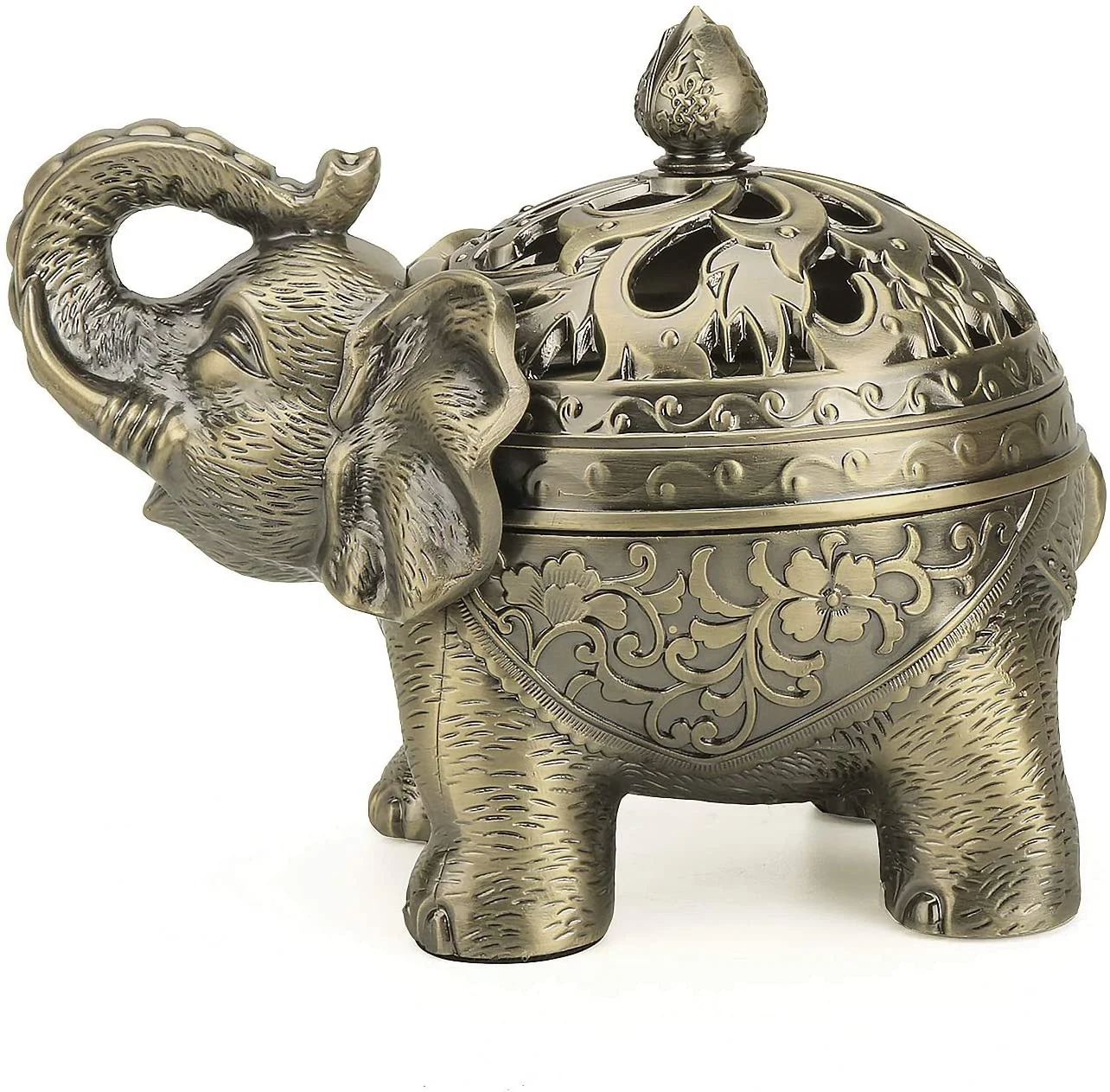 Alloy Incense Holder Stand Lucky Elephant Cone Coil Incense Burner Ash Catcher with Lid Dining room porch censer ornaments