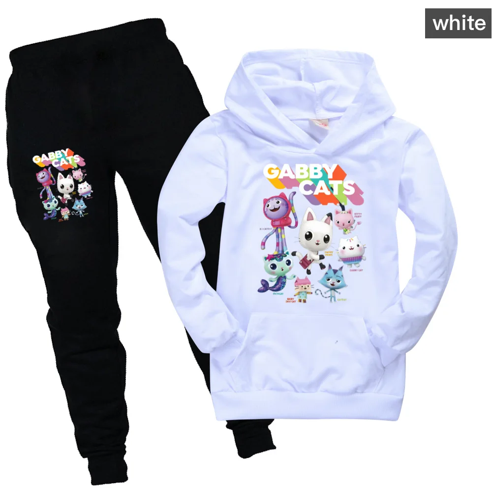 2021 Crianças Roupas para Meninas Meninos Gabby Cats Outono Inverno Manga Longa Hoodies Calças de Algodão Conjuntos Bebê Treino Crianças Roupas