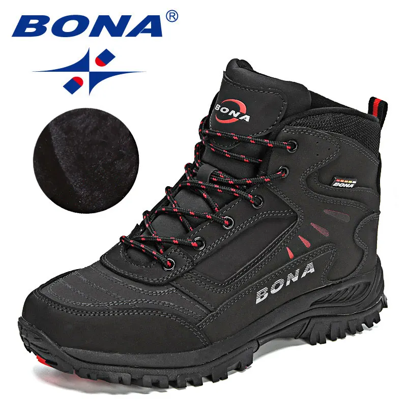 Bona 2022 novos designers marca inverno botas de pelúcia homens botas de neve quente tornozelo homem ação alta qualidade couro tênis mansculino