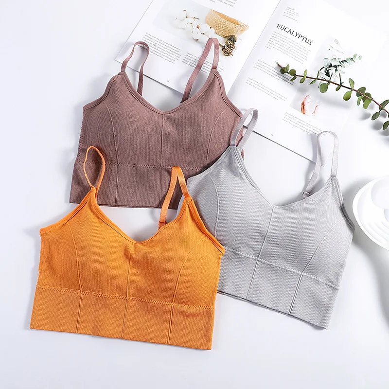 2021 Women\'s Cotton Underwear Tube Tops Fashion Solid Color Tank Up Female  Sports Underwear New Sling Top Female Sexy Lingerie