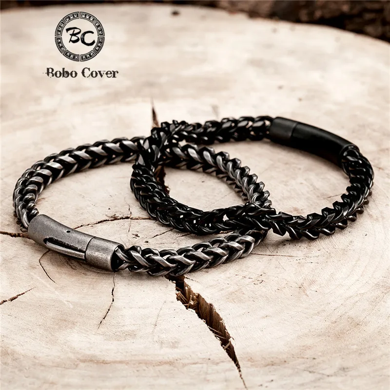 Vintage Black Chain Bracelets for Men Punk Gold Color Stainless