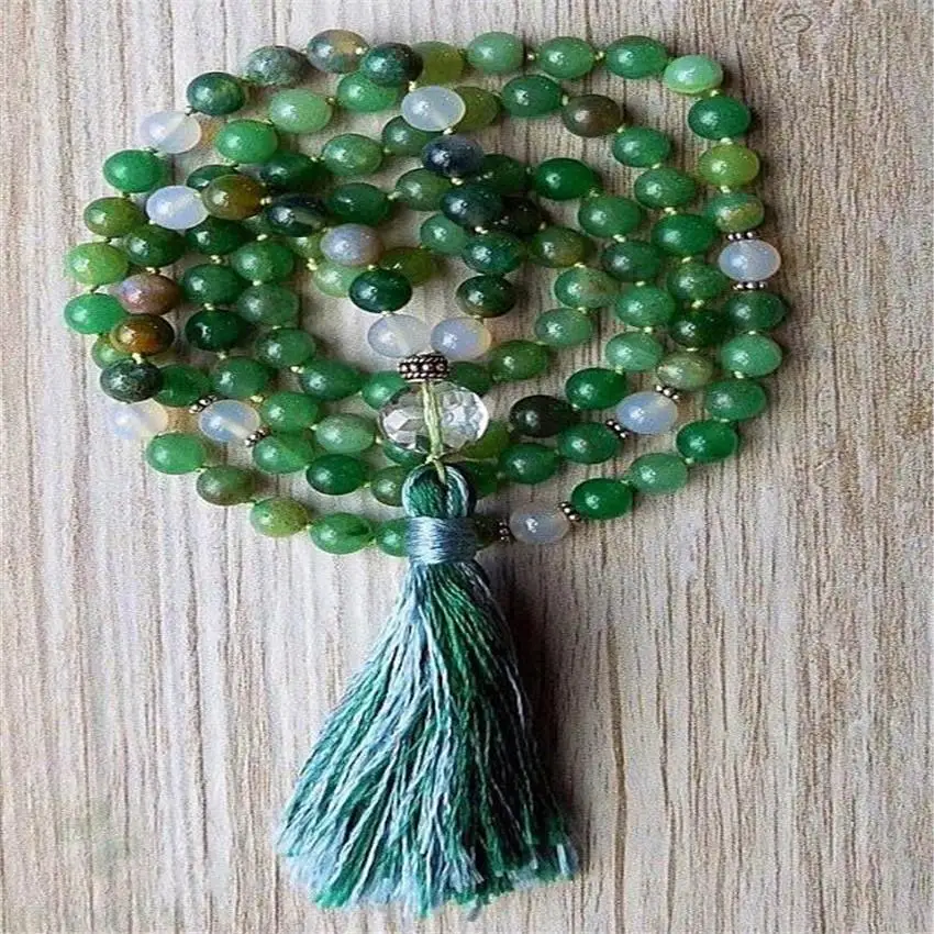 6mm green Aventurine 108 Beads Tassels Mala Necklace Buddhism Bless Wrist Lucky Handmade MONK fengshui spirituality Buddhist Men