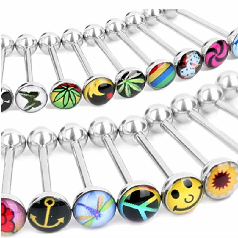 2/5/10PCS Stainless Steel Logo Tongue Piercing Lot Bunny Metal Tongue Bar Sets Sexy Tongue Ring Bulk Piercing Langue Lot Jewelry