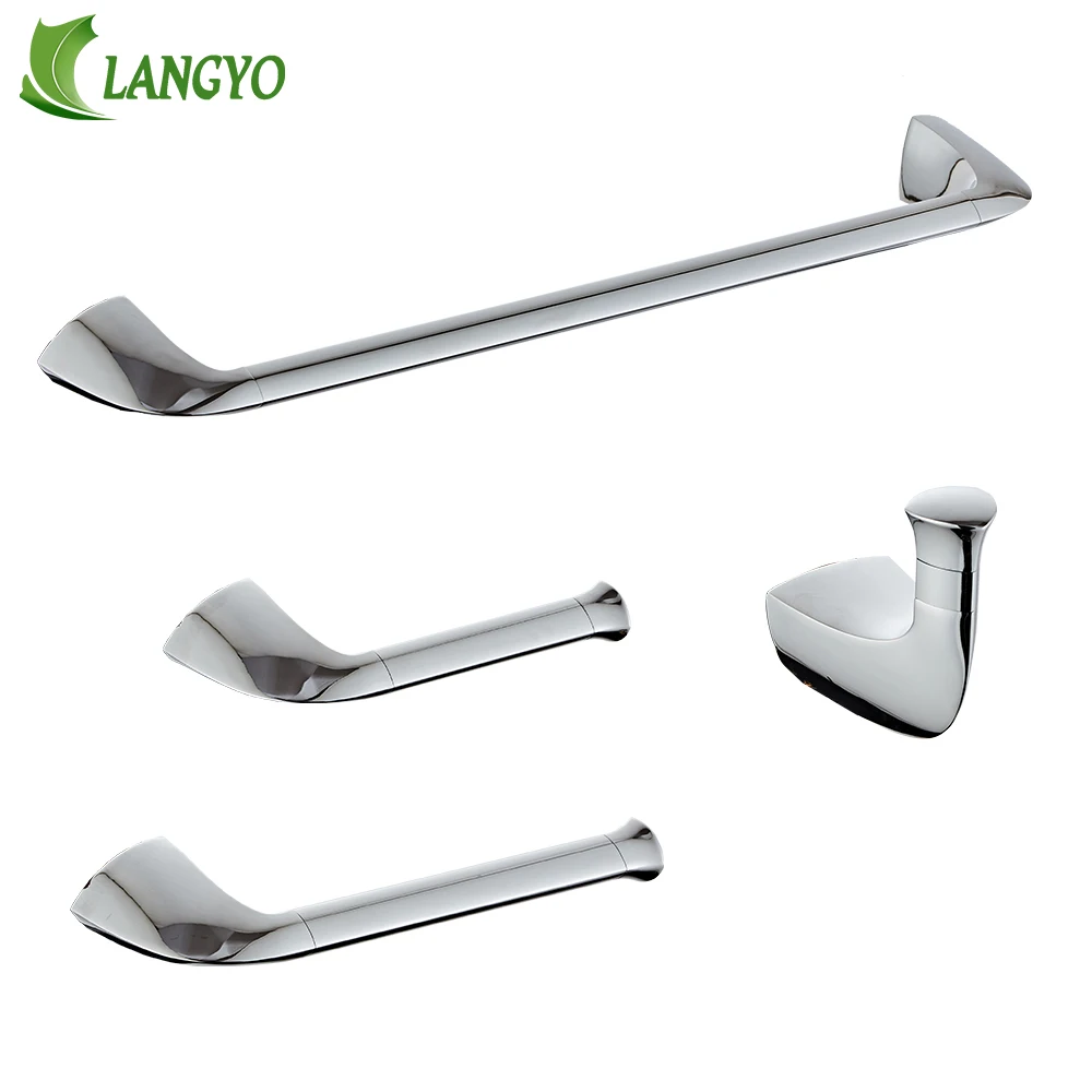 

LANGYO Bathroom Accessories Polished Chrome Finish Bathroom Accessories 4 Piece Set Perforated Bathroom Hardware Set