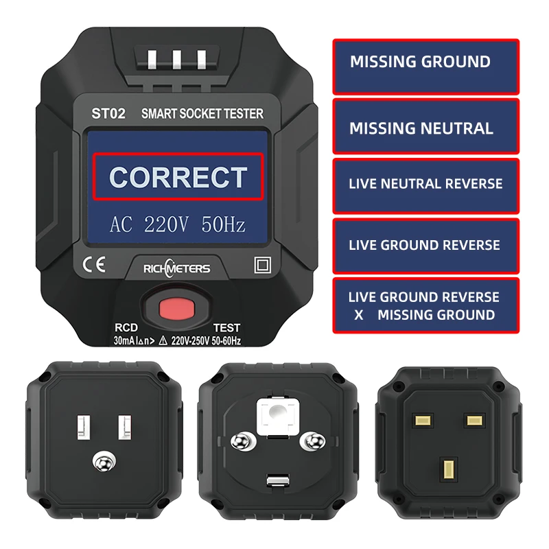 Smart Socket Tester Digital AC Voltage Tester Ground Zero Electric Circuit Detector Line Plug Polarity Phase Pro EU/US/UK GFCI