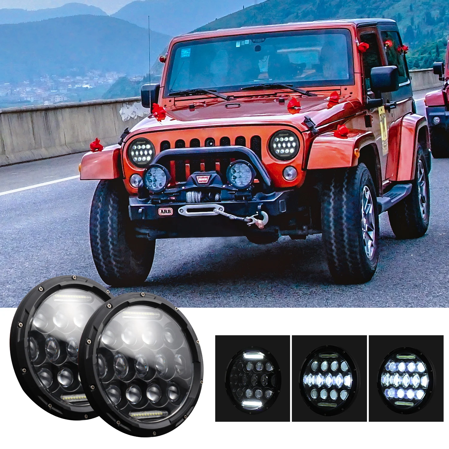 2Pcs 7 Inch Round Angel Eyes H4 LED Headlight Hi/Lo Beam DRL For Jeep Wrangler JK TJ LJ 97-17 Lada 4x4 Niva Turn Signal lamp