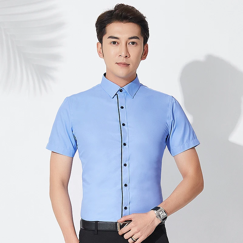 Plus Size 8XL 7XL Summer Men Shirt Short Sleeved Fashion Solid Twill Male Shirts Formal Business White Camisa Masculina Clothing