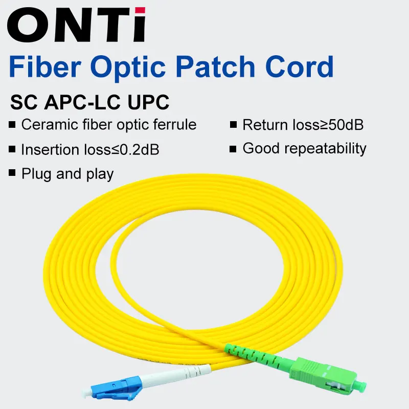 ONTi SC-LC Simplex Single Mode G652D Cabo de remendo de fibra óptica SC/APC-LC/UPC 2.0mm Jaqueta de PVC FTTH Jumper de fibra óptica