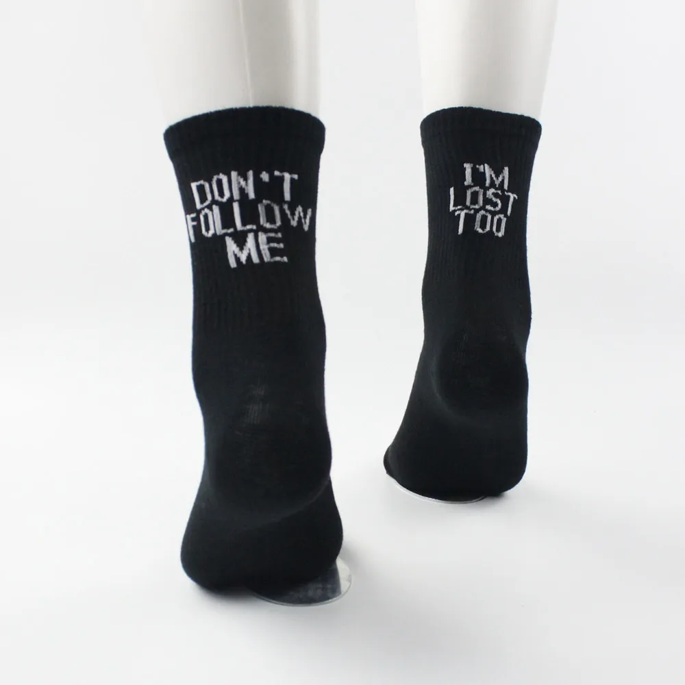 DON`T FOLLOW ME I AM LOST TOO casual men women letter socks hip hop Cotton skateboard high street harajuku funny happy socks